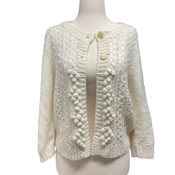 American Eagle Wool Blend Ivory 3/4 Sleeve Cardigan Sweater Size Large - Picture 1 of 11